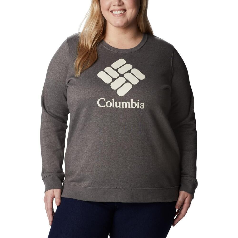 Columbia Women's Trek Graphic Crew, Charcoal Heather/Stacked Gem, XX-Large
